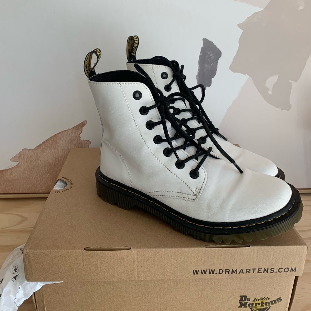 Dr. Martens Luana 7 Eye Lace Up White Leather Combat Boot